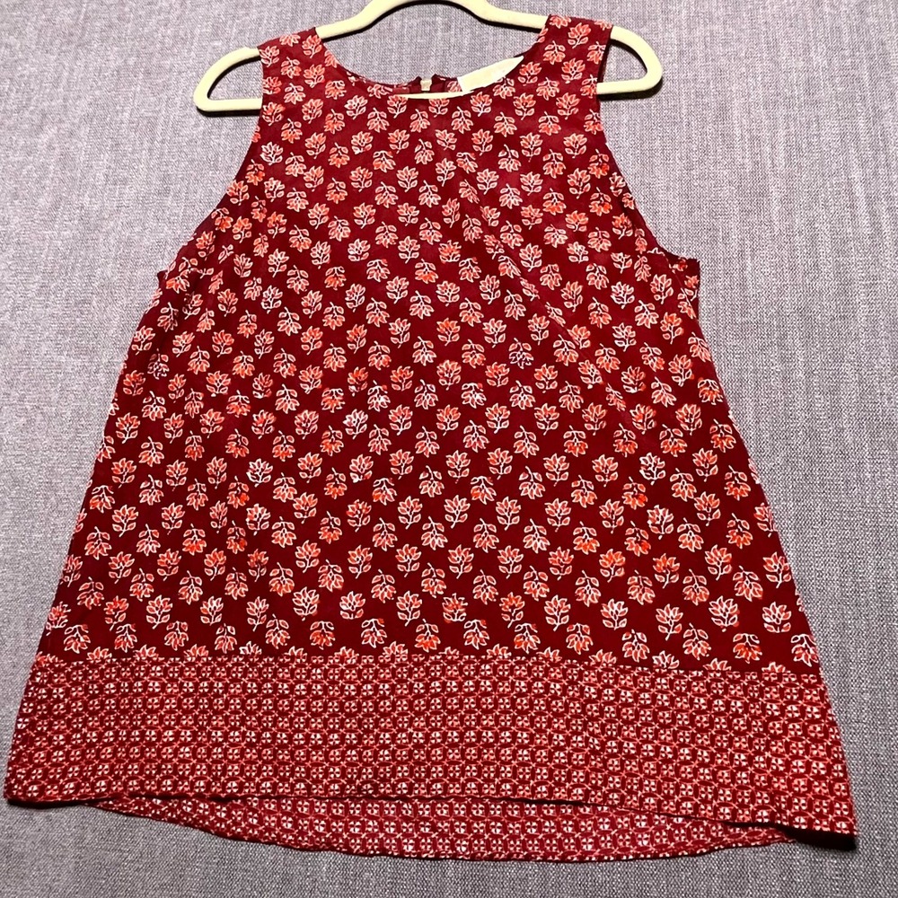 Michael Kors Tank Top Womens Large Red Floral Back Zip Round Neck Sleeveless